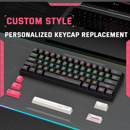 ONIKUMA G55 61 Keys RGB Colorful Lighting Wired Gaming Mechanical Keyboard – Brown Switch | Black